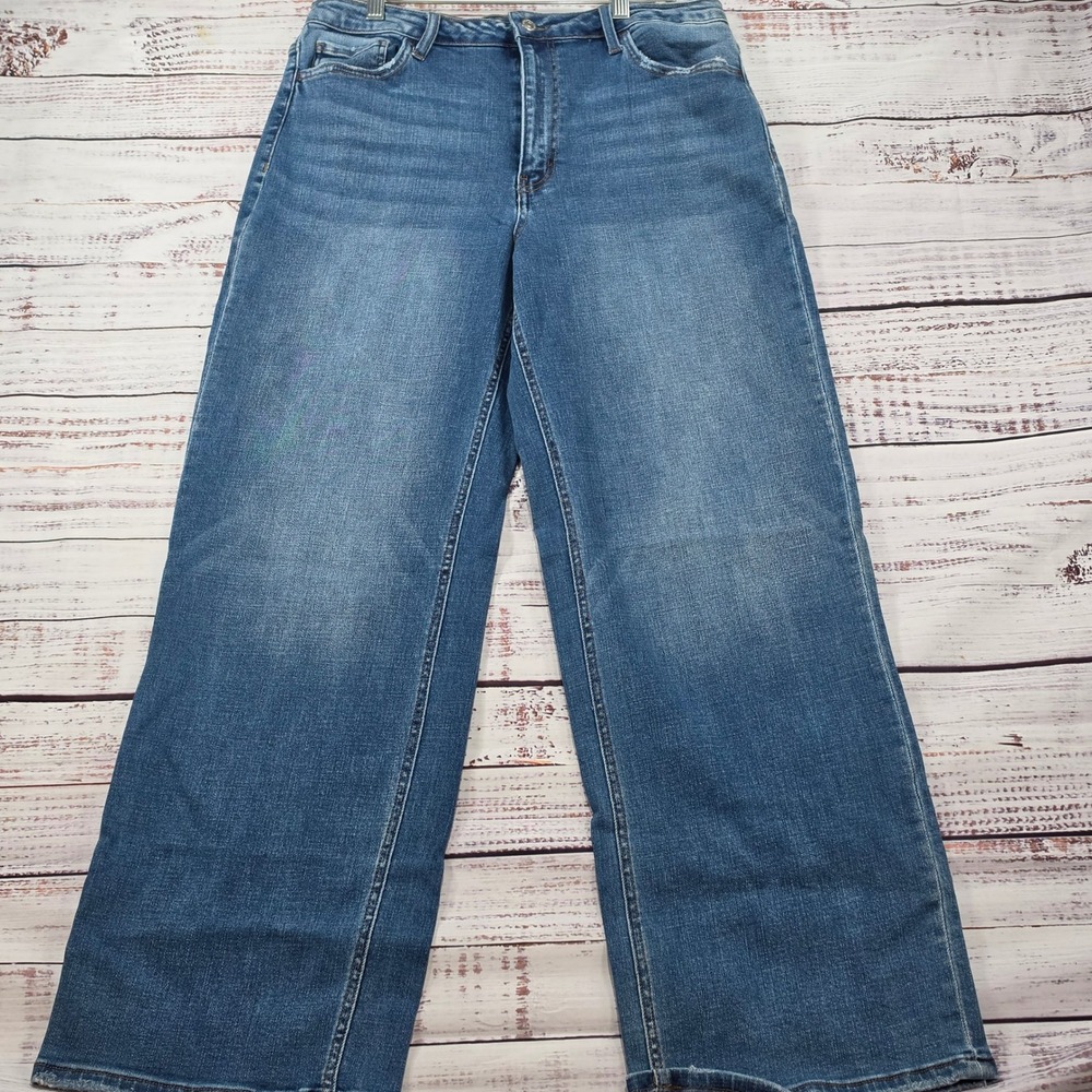 Flying Monkey Wide Leg Jeans Womens 32 Blue Excellent Frayed Hem BOHO Y2K